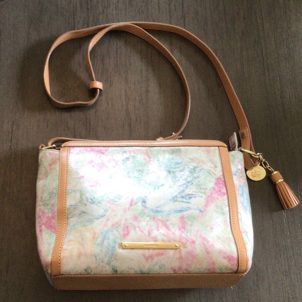 Brahmin Pastel Floral Crossbody with Tan Trim